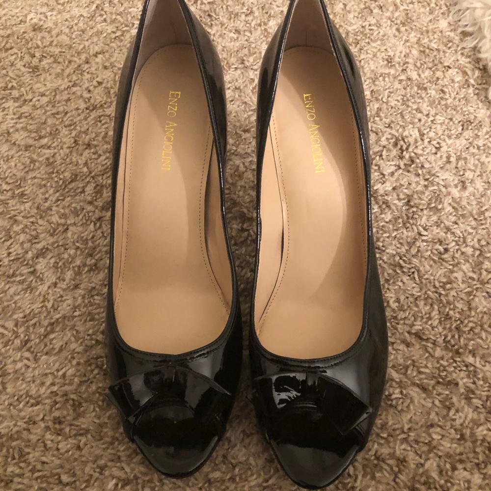 Size 12 Black Peep Toe Patent Leather Pumps!